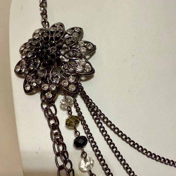 4 for $20 SALE- Flapper Style Gunmetal Layered Rhinestone Brooch Necklace - Picture 5 of 7